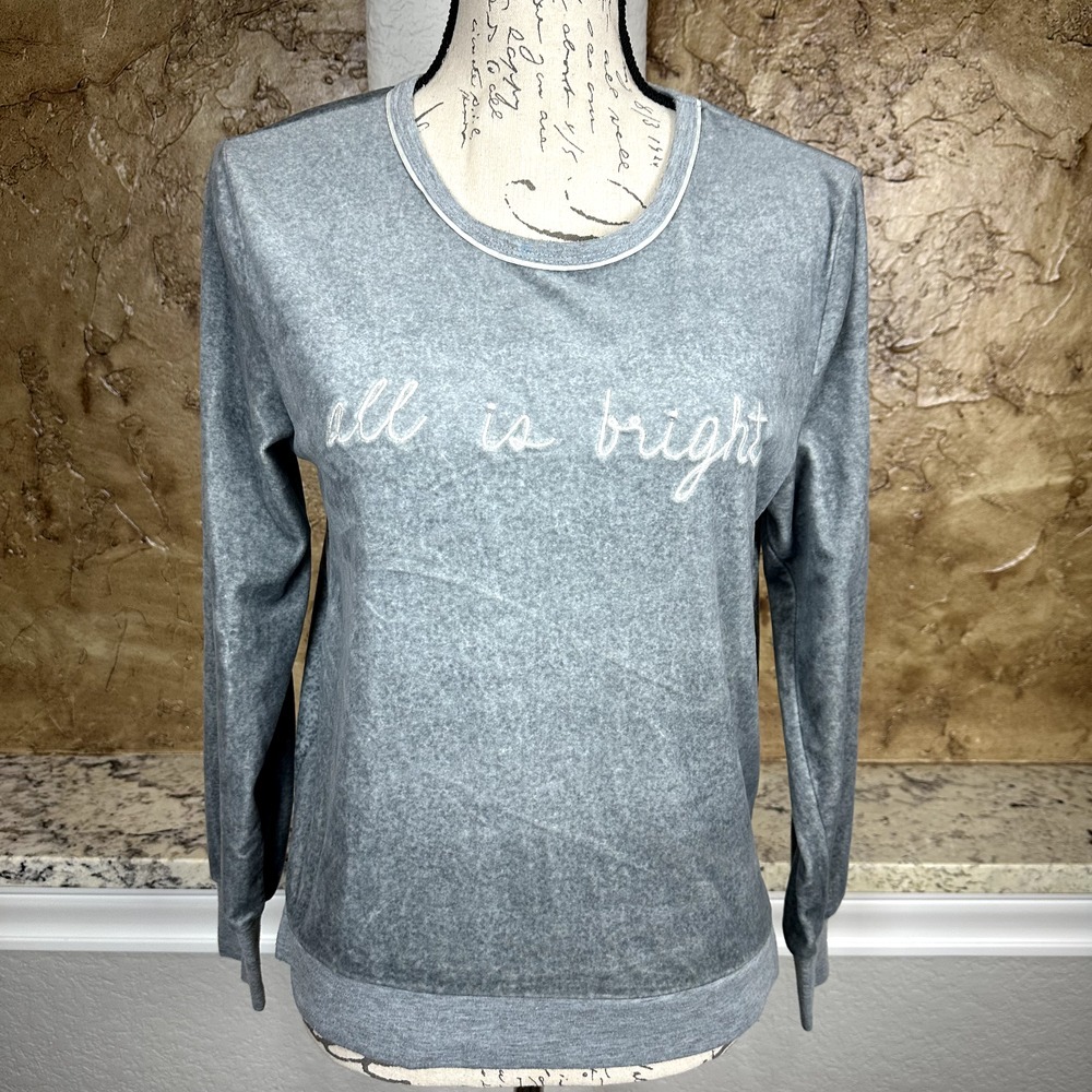 Kate Spade All Is Bright Velour Pajama Top Women's XS Gray Long Sleeve Soft Cozy